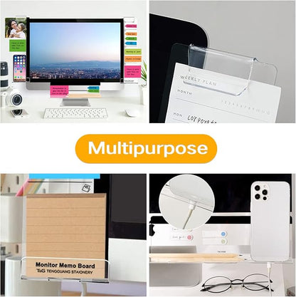 Monitor Memo Boards for Computer, Set of 3 (Left & Right & Bottom) Multifunction Acrylic Screen Message Reminder Pad Side Panels Phone Holder - Utility Organizer for Office Desktop, with Sticky Notes