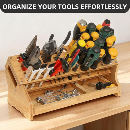 Bamboo Screwdriver Organizer - Tool Storage Organizer Workbench Desktop Rack - Hand Piler Tools Storage Holder -Standard Size