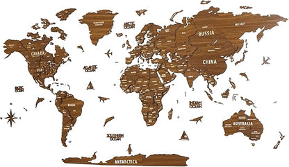 Colorfull Worlds, Multilayer 3D Wooden World Map, Travel Map States and Capitals, Wall Decor For New House, Gift For Travelers, Office Decor, Birthday Present, Living Room Decoration (2XL,Light Brown)