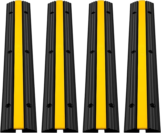 Happybuy 4 Pack of 1-Channel Rubber Cable Protector Ramps Heavy Duty 18000Lbs Load Capacity Cable Wire Cord Cover Ramp Speed Bump Driveway Hose Cable Ramp Protective Cover | Heavy Duty, 18000Lbs Load Capacity, Speed Bump Driveway, Hose Cable Ramp