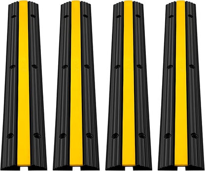 Happybuy 4 Pack of 1-Channel Rubber Cable Protector Ramps Heavy Duty 18000Lbs Load Capacity Cable Wire Cord Cover Ramp Speed Bump Driveway Hose Cable Ramp Protective Cover | Heavy Duty, 18000Lbs Load Capacity, Speed Bump Driveway, Hose Cable Ramp