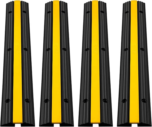 Happybuy 4 Pack of 1-Channel Rubber Cable Protector Ramps Heavy Duty 18000Lbs Load Capacity Cable Wire Cord Cover Ramp Speed Bump Driveway Hose Cable Ramp Protective Cover | Heavy Duty, 18000Lbs Load Capacity, Speed Bump Driveway, Hose Cable Ramp