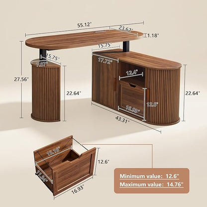 55" L Shaped Standing Desk with Storage, Electric Desk Height Adjustable Executive Desk with File Drawer, Simple Setup Wood Desk Office Sit Stand up Desk for Work, Study, Writing, Walnut