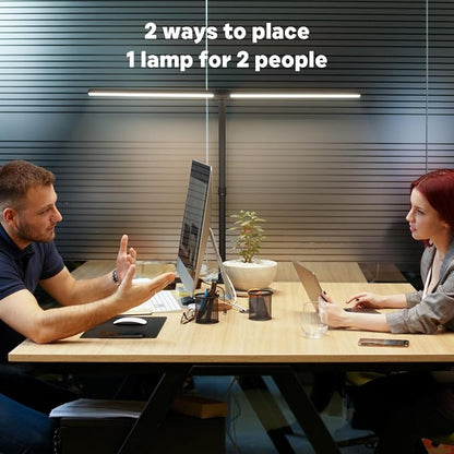 LED Desk Lamp for Home Office, 24W Computer Desk Light with Remote Control, Bright Table Lamp with Clamp Dimmable Tall Desktop Lighting with Bendable Gooseneck, Double Head, Black