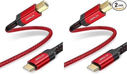 JSAUX USB B to USB C Cable 10ft, USB C Printer Cable Compatible with MacBook Pro, HP, Epson, Canon, Brother, Lexmark, Xerox Printers and Scanner-Red (Pack of 2)