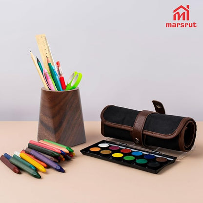 Wooden Pencil Holder, Walnut Wood Pen Cup, Desk Accessories, 4 Inch Organizer Caddy Stand, Vintage Rustic Box for Desktop, Men Supplies, Makeup Brushes, Stationery, Offices Decoration