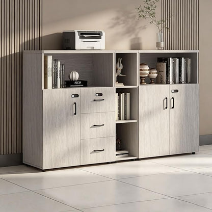 File Cabinet with Password Lock, Wood Lateral Filing Cabinet for Letter/A4 Files, 3 Drawer with Door, Printer Stand with Open Shelves for Home Office