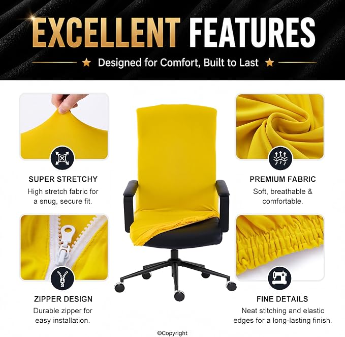 Elastic Computer Chair Cover with Durable Zipper - Protective Removable Washable Universal Office Desk Chair Seat Slip Cover - Stretchy Soft Anti-dust Desk Chair Seat Protector for Dogs, Cats, Pets