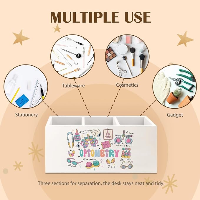 Optometry Gifts Pen Holder for Desk, Eye Doctor Gifts Wooden Box Sign Desk Decor for Office Home Decoration, Gift for Optician Ophthalmic Technician Pencil Organizer