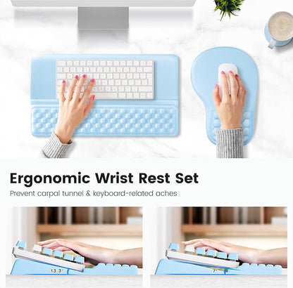 Ospelelf Keyboard Wrist Rest and Mouse Pad Set, Ergonomic Memory Foam Wrist Support, Aesthetic Desk Accessories for Office, Home & Gaming, Relief for Carpal Tunnel & Wrist Pain,Blue