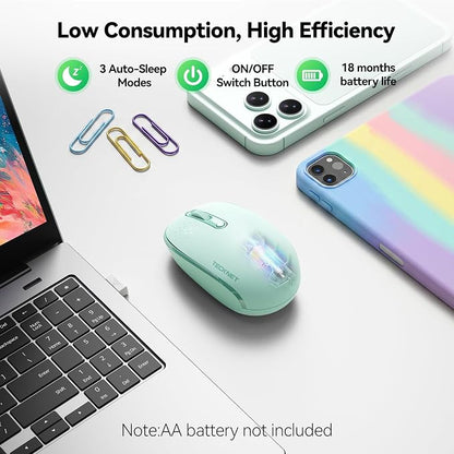 TECKNET Wireless Mouse for Laptop, 2.4G Quiet Computer Mouse with USB Receiver, 4 Buttons Portable Cordless Mice for Chromebook, Laptop, PC, Mac, 800/1200/1600 DPI - Mint Green