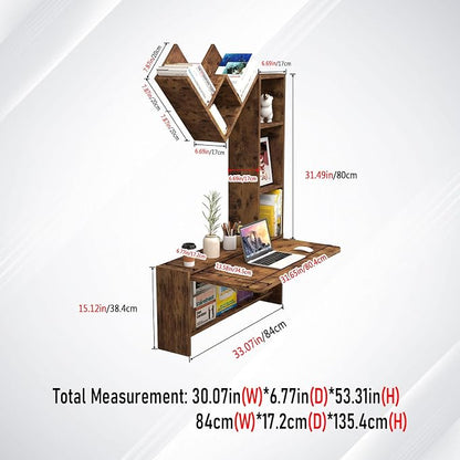 Folding Wall Mounted Drop Leaf Table, Foldable Desk with Moveable Cabinets, Floating Laptop with Convertible Storage Shelves, Multifunctional Computer Workstation in Home for Space Saving