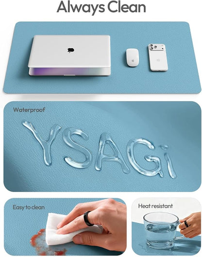 YSAGi Leather Desk Protector, Office Mat, Large Mouse Mat, Non-Slip PU Leather Blotter, Laptop Desk Mat, Waterproof Writing Pad for Office and Home(Sea Blue, 63" x 17.2")