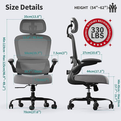 TRALT Office Chair Ergonomic Desk Chair, 330 LBS Home Mesh Office Desk Chairs with Wheels, Comfortable Gaming Chairs (Dark Grey)