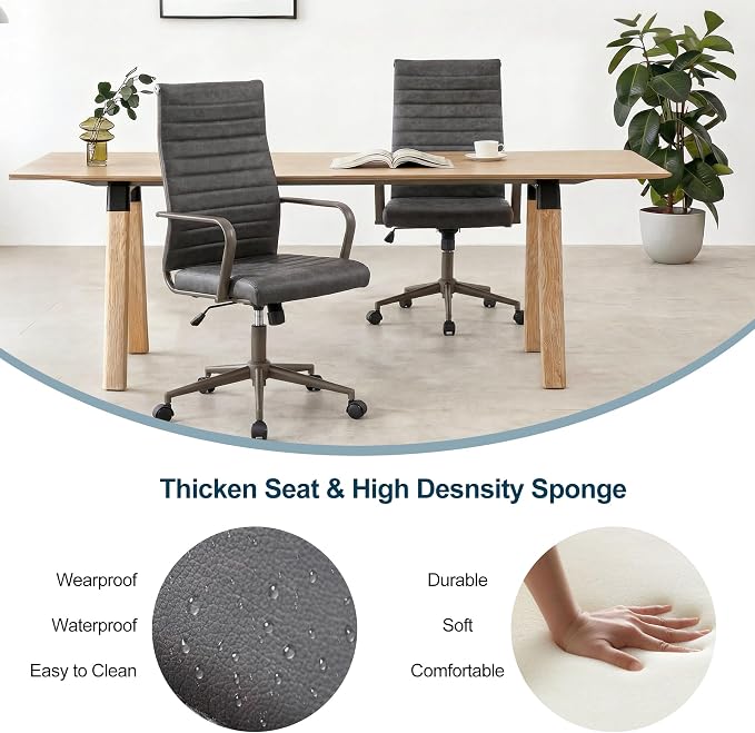 Okeysen Office Desk Chair Conference Room Chairs Modern Ergonomic Executive Swivel Chair Adjustable Height PU Leather Home Desk Chair with Armrests Comfy Computer Task Chairs with Wheels (Retro Black)