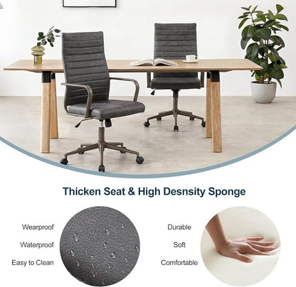 Okeysen Office Desk Chair Conference Room Chairs Modern Ergonomic Executive Swivel Chair Adjustable Height PU Leather Home Desk Chair with Armrests Comfy Computer Task Chairs with Wheels (Retro Black)