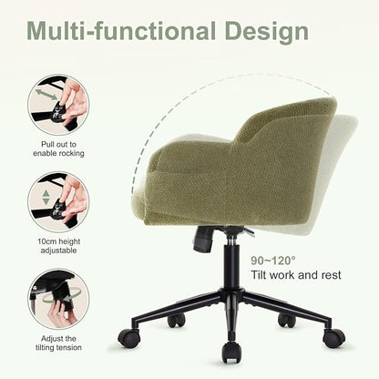IWMH Desk Chair,Criss Cross Chair with Wheels and Arms,Modern Vanity Chair,Height Adjustable Ergonomic Swivel Office Chair for Vanity Home Office, Living Room, Bedroom (Green)