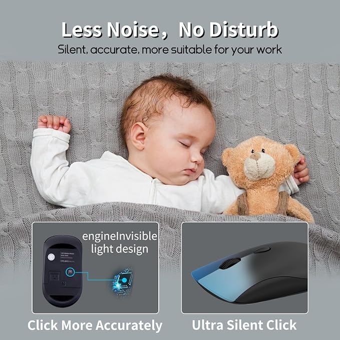 Wireless Mouse for Chromebook, Laptop, PC, MacBook, Slim Portable Optical Computer Mouse with USB Mini Receiver, Quiet Click, 2400 DPI, 2.4GHz Cordless Silent Travel Mobile mice - Black