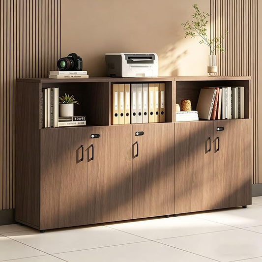 File Cabinet with Password Lock, Wood Lateral Filing Cabinet for Letter/A4 Files, 3 Drawer with Door, Printer Stand with Open Shelves for Home Office