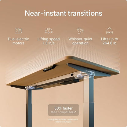 Desktronic HomeOne Standing Desk 48x24 — Ergonomic Sit Stand Home Office Desk, Made in Europe, Electric Dual Motor Height Adjustable, USB & USB-C Charging, Wobble-Free, Touchscreen, 3 Memory Presets
