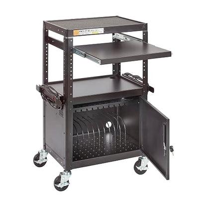 ECR4Kids Mobile AV Presentation Media Stand and 12-Bay Charging Cart, Technology Trolley, Black
