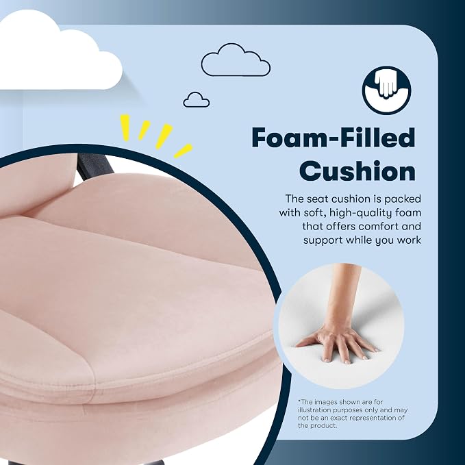 Serta Comfort Ergo Executive Office Chair, Ergonomic Mid-Back Design with Lumbar Support, Semi-Plush Double-Layer Seat Cushion, Padded Armrests, Swivel Metal Base, Soft Velvet, Pink
