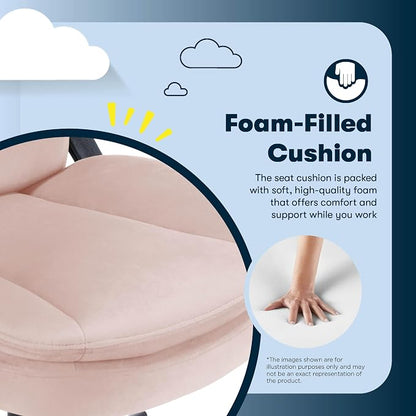 Serta Comfort Ergo Executive Office Chair, Ergonomic Mid-Back Design with Lumbar Support, Semi-Plush Double-Layer Seat Cushion, Padded Armrests, Swivel Metal Base, Soft Velvet, Pink