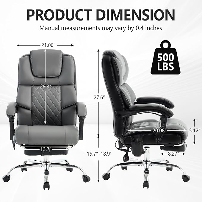 Massage Office Chair with Heat & Footrest,Heated Comfy Reclining Desk Chair with Vibration,Executive Big and Tall Chairs for Heavy People,Adjustable Height Black Grey