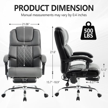 Massage Office Chair with Heat & Footrest,Heated Comfy Reclining Desk Chair with Vibration,Executive Big and Tall Chairs for Heavy People,Adjustable Height Black Grey