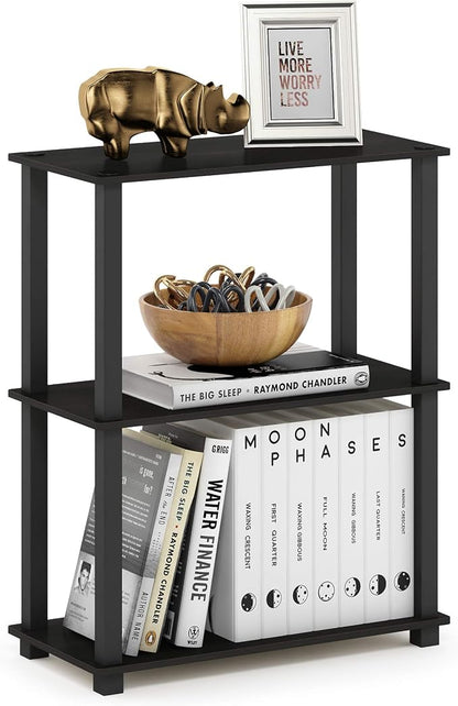Furinno TURN-S-TUBE Storage Shelves, 3-Tier Book Shelf, Corner Shelf, Toolless Open Shelves, for Organization and Storage, Living Room, Garage, Home Office, Espresso