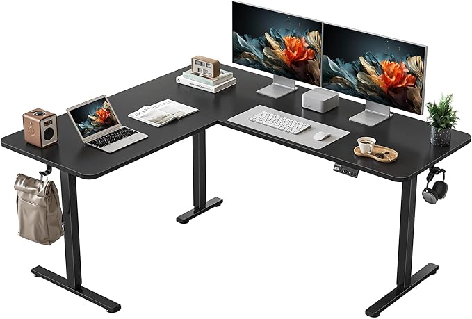 YIHAYO L Shaped Standing Desk Adjustable Height, 63 x 55 Inches Electric Corner Standing Desk with Splice Board, Computer Desk for Home Office, Black