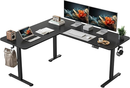 YIHAYO L Shaped Standing Desk Adjustable Height, 63 x 55 Inches Electric Corner Standing Desk with Splice Board, Computer Desk for Home Office, Black