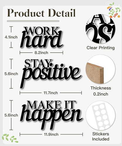 Putuo Decor Motivational Wall Decor Set of 3, Inspirational Wall Art “Work Hard Stay Positive Make It Happen” Positive Quotes Wall Decor for Home Office Dorm Classroom Decor