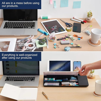 Small Glass Desktop Whiteboard Dry-Erase-Board - Computer Keyboard Stand with Wireless Charger White Board Surface Pad with Drawer, Desk Organizers with Accessories for Office, Home, School Supplies