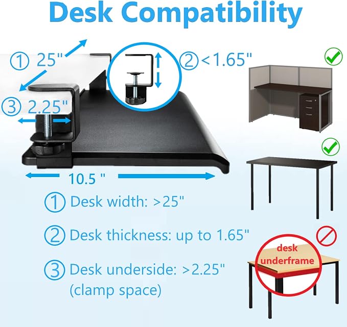 Max Smart Clamp On Keyboard Tray Under Desk, Keyboard Drawers, Keyboard Platforms, 20inch, Easy Assembly, Slide-Out Platform Computer Drawer for Typing