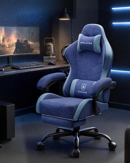 GTPLAYER Gaming Chair with Footrest, Computer Gaming Chair for Adults, Height Adjustable Gamer Chair with 90-155° Recline & Removable Headrest Lumbar Support,Performance Fabric Blue