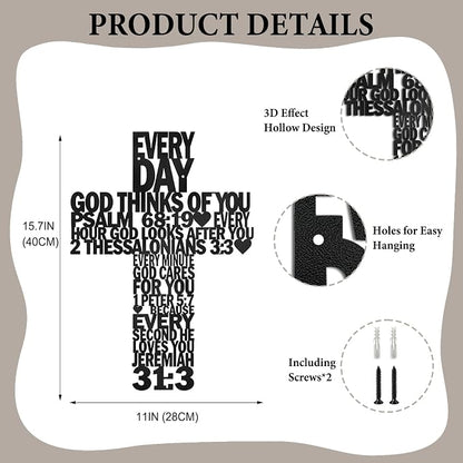 Christian Wall Art Christian Gifts For Women Men Black Metal Cross Wall Decor For Living Room,Bedroom,Bathroom,Office,Church,Farmhouse Crucifix Vintage Rustic Home Decor Inspirational Religious Gifts