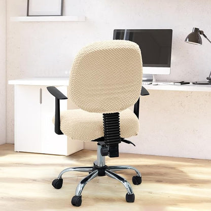 MIFXIN Computer Office Chair Cover Stretch Elastic Slipcover 2 Piece Stretchable Jacquard Computer Chair Seat Covers Furniture Protector for Office Home, Only Covers NO Chair (Beige)