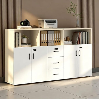 File Cabinet with Password Lock, Wood Lateral Filing Cabinet for Letter/A4 Files, 3 Drawer with Door, Printer Stand with Open Shelves for Home Office