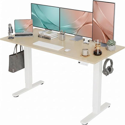 Claiks Electric Standing Desk, 55 x 24Inch Height Adjustable Sit Stand Desk for Home Office, Computer Desk with Memory Presets, Cable Management & Headphone Hooks, 156 lbs Capacity, Nature
