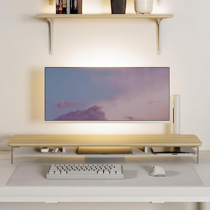 Fenge Acrylic Monitor Stand, 42.5 Inch Clear Dual Monitor Riser with Metal Storage, 2 Tier Computer Riser with LED Lights for Desk, Laptop, Printer, TV