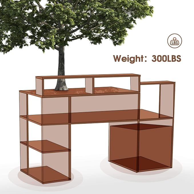 ivinta Computer Desk with Storage Shelves and Drawers, 52" Office Desk with Hutch and Storage Shelf, Modern Writing Desk Study Table for Living Room, Bedroom, Home Office 7116 (Brown)