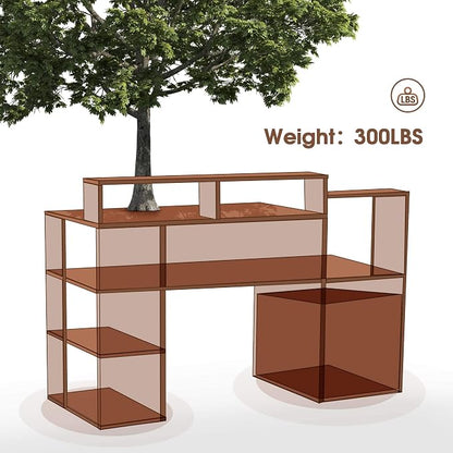 ivinta Computer Desk with Storage Shelves and Drawers, 52" Office Desk with Hutch and Storage Shelf, Modern Writing Desk Study Table for Living Room, Bedroom, Home Office 7116 (Brown)