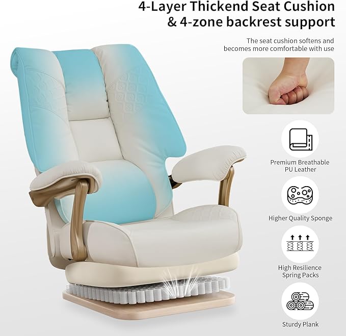 EXCEBET Big and Tall Executive Office Chair with Footrest, 400LBS Capacity Ergonomic High-Back Desk Office Chair with Lumbar Support, Padded Armrests & Thick Cushion, White PU Leather Chairs
