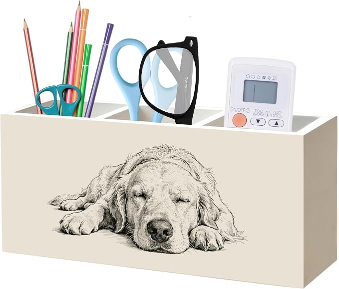 Golden Retriever Dog Pen Pencil Holder Organizer for Desk, Gifts for Golden Retriever Lovers, Dog Lovers Mom Dad Gifts Wood Signs Makeup Brush Toothbrush Holder for Bathroom Vanity