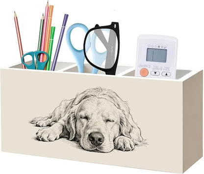 Golden Retriever Dog Pen Pencil Holder Organizer for Desk, Gifts for Golden Retriever Lovers, Dog Lovers Mom Dad Gifts Wood Signs Makeup Brush Toothbrush Holder for Bathroom Vanity