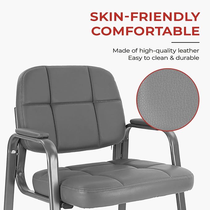 CLATINA Classic Reception Chair with Padded Armrests and Sturdy Steel Frame, Ergonomic Guest Chair for Office Conference Waiting Meeting Room, Grey (2 Pack)