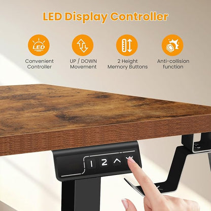 farexon L Shaped Standing Desk Adjustable Height, 63 x 55 Inch Corner Stand up Desk for Home Office with 39x18 in Mouse Pad, Electric Standing Computer Workstation with Headphone Hook, Rustic Brown