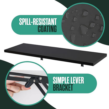 Houseables Wall Mounted Desk, Murphy Desk, Wall Mounted Folding Table, Laundry Folding Table, Fold Down Work Bench, Foldable Mount Station, Floating Bar, Hanging, Dining, Kitchen, Clothes, 48x16 Black