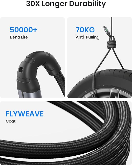 INIU USB C to USB C Cable, 240W Fast Charging Type C Charger Cord, Braided USBC Phone Charger Cable for iPhone 17 16 Pro Max Samsung S26 S25 Laptops MacBook Air 15 M3 iPad Switch [6.6ft+6.6ft Black]
